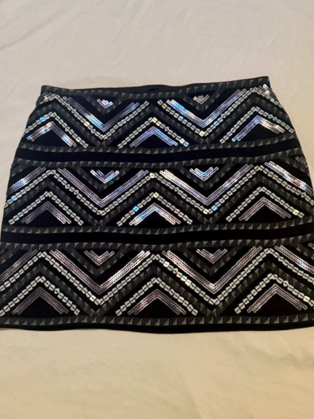 NWT Express Sequin Chevron Mini Skirt Black Silver XS